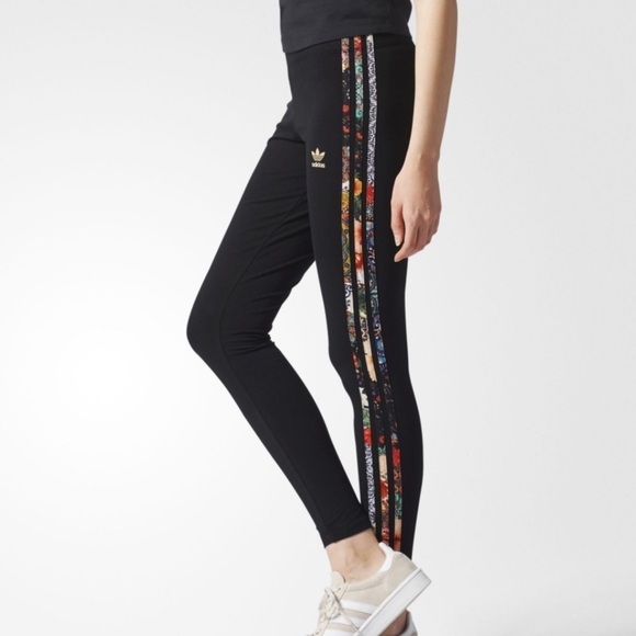 Adidas X The FARM Jardim Agharta Leggings Women’s XS black mixed print pant - Picture 1 of 8